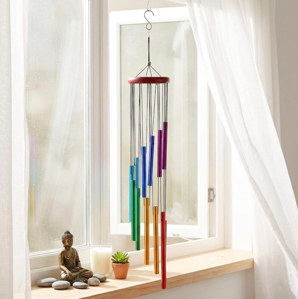 NEW Rainbow Aluminum Metal Tube Red Wood Petite Wind Chime Accent Decor Gifts